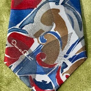 Oscar de la Renta Studio Vintage Abstract Tie USA Bold Red Blue Mod Silk Blend